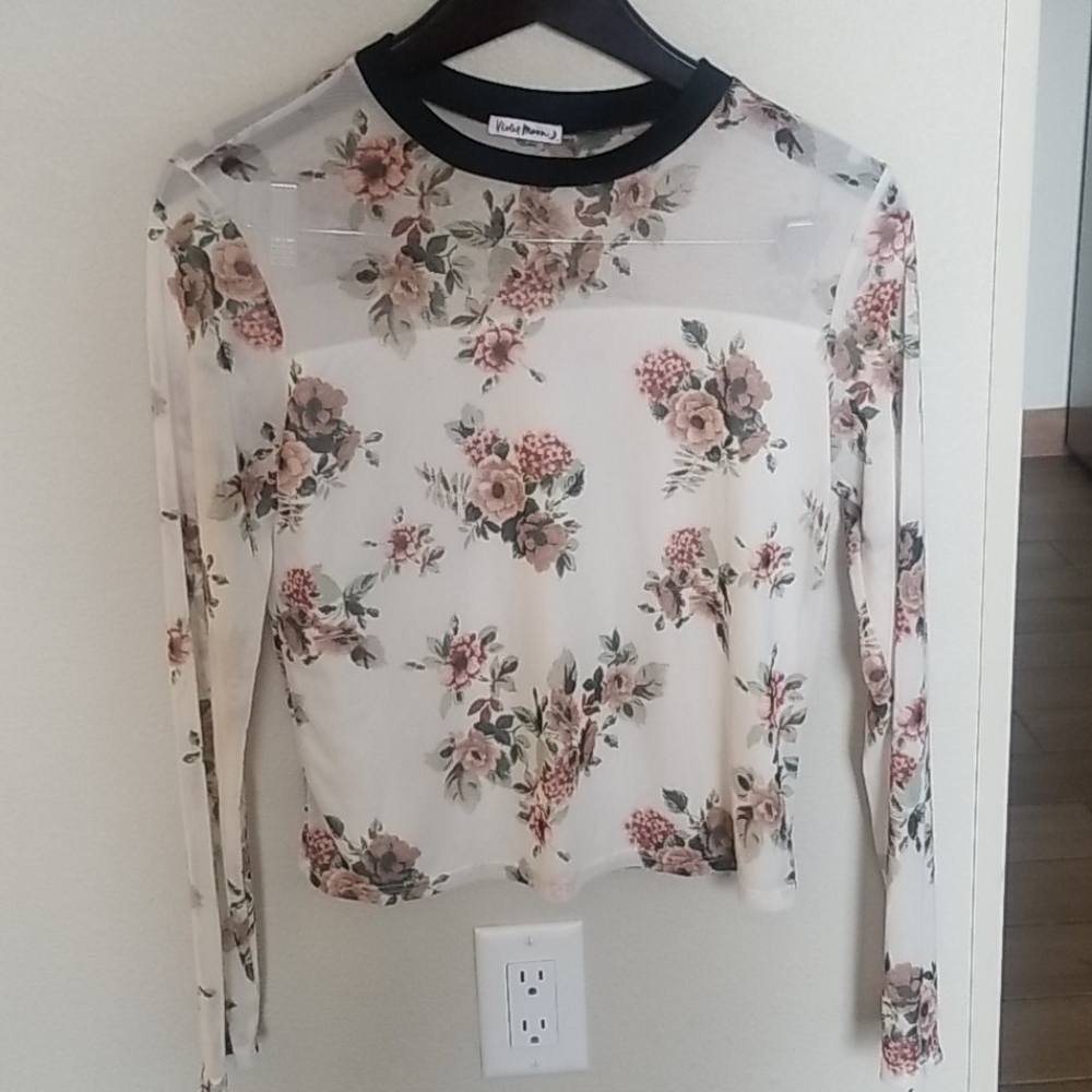 Floral mesh long sleeve shirt